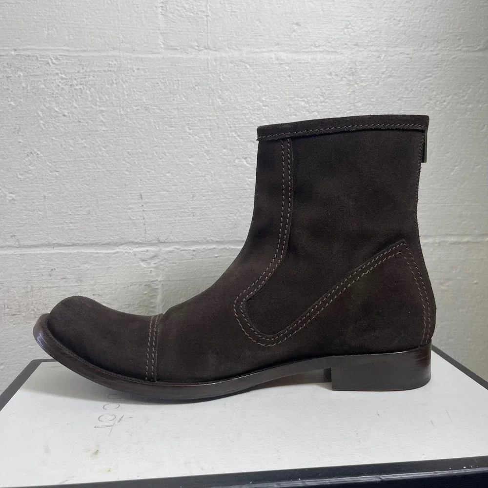 KENZO Ankle Boots Cap Toe Woven‎ Dark Brown Suede Back Zip Men's Size 7 UK/8 US